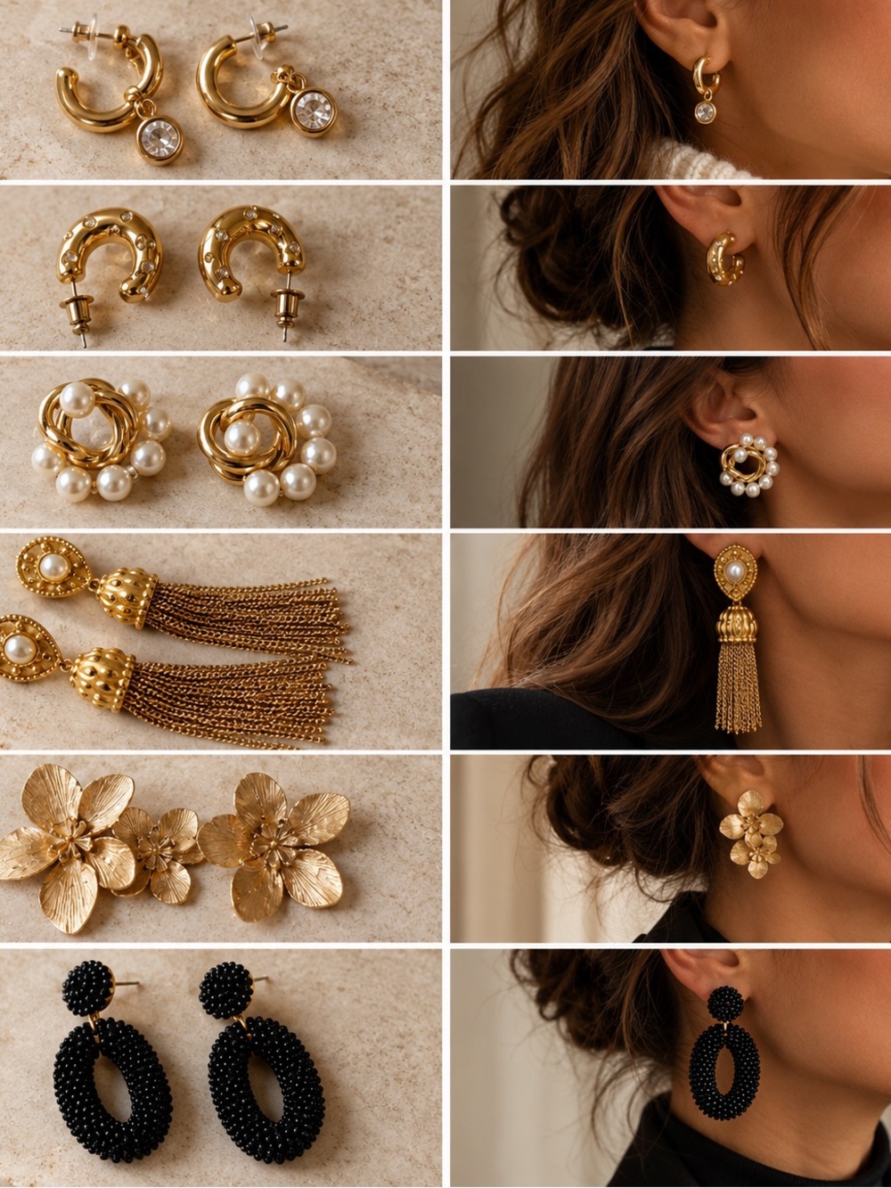Elegant Gold and Black Earring Set